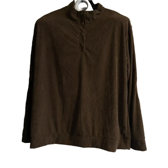 NWOT Men Corduroy Pullover Colorblock 1/4 Button Sweatshirt Dark Brown 2XL - Picture 3 of 9